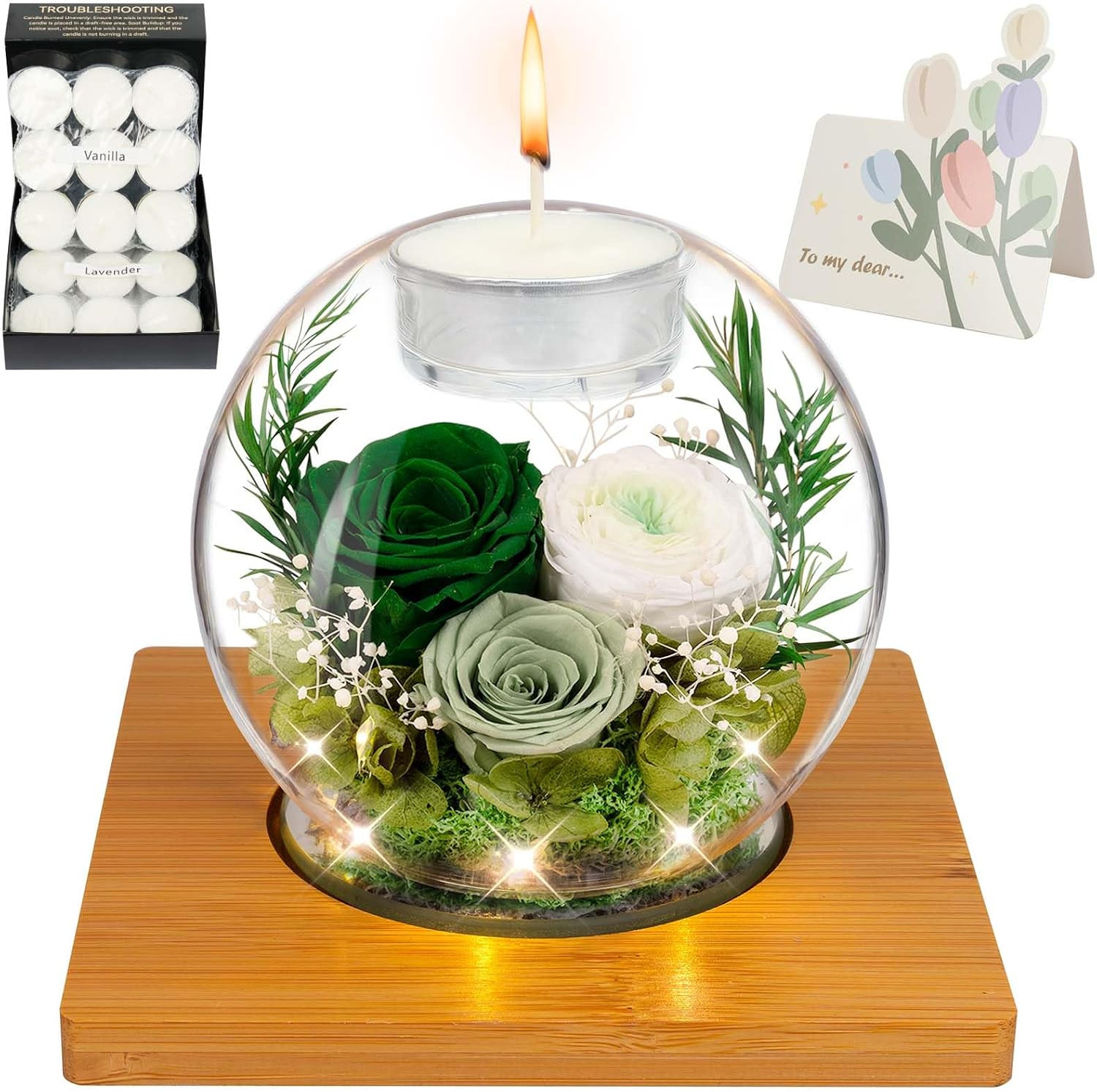 Preserved Red Real Rose in Glass with Scented Candles – Forever Flower Romantic