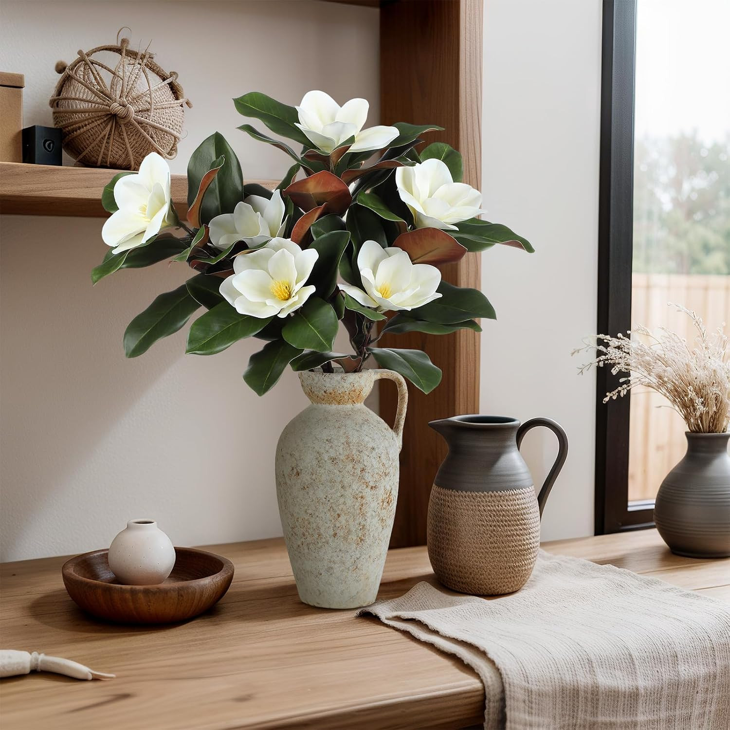 3 Pcs 25.6″ White Artificial Magnolia Branches for Home Wedding Decor