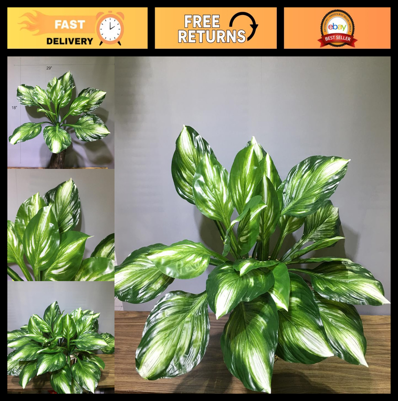 2Pcs 19″ Large Faux Hosta Plants – Artificial Perennial Cordyline for Home Garde
