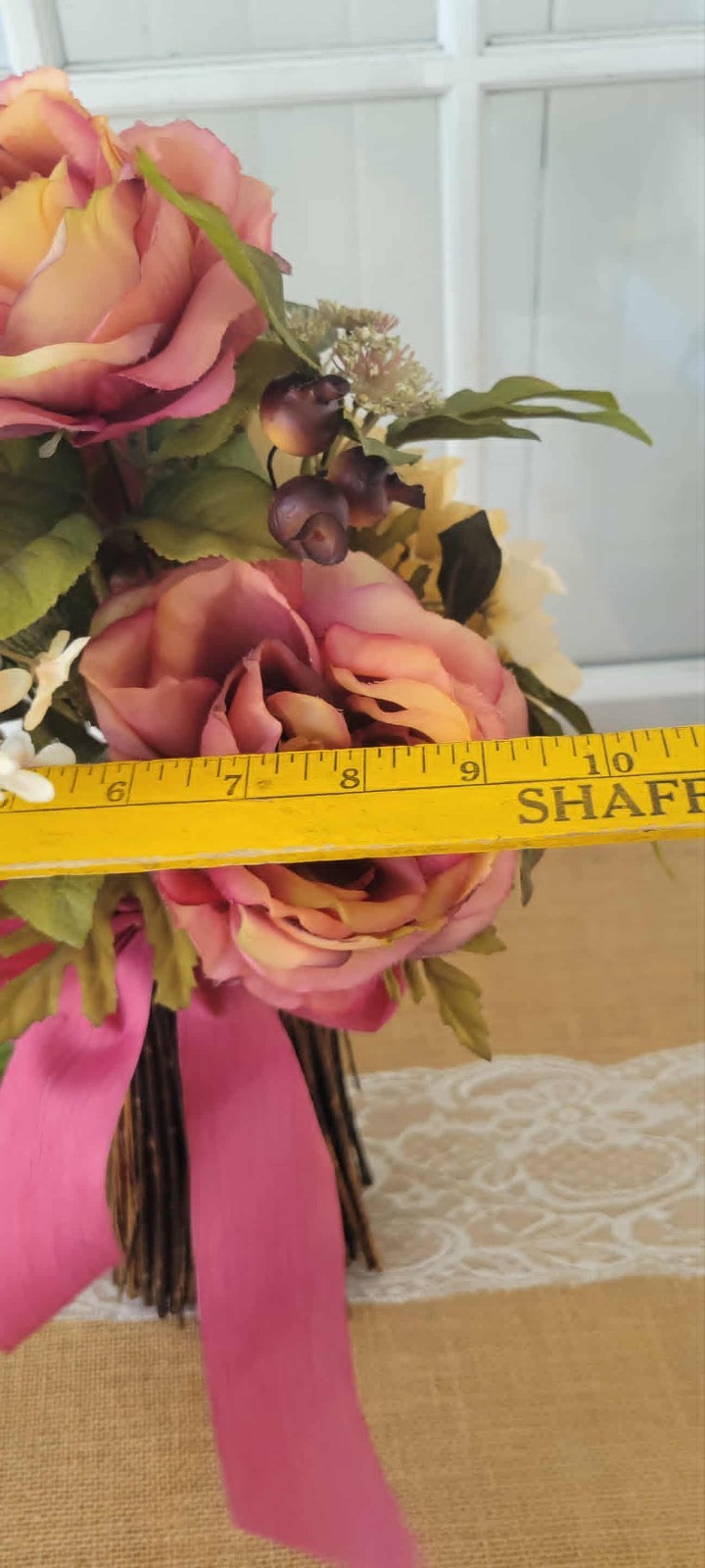 Table Top Floral Arrangement, Free-Standing Topiary Roses Bouquet Home Decor