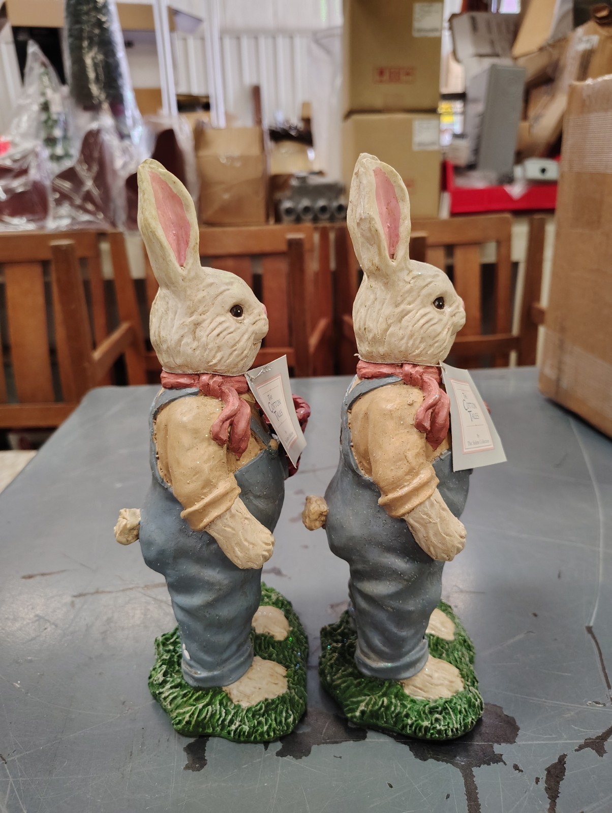 2 Spring Bunnies Hand Decorated Resin Decoration Cotton Tails Salem Collection