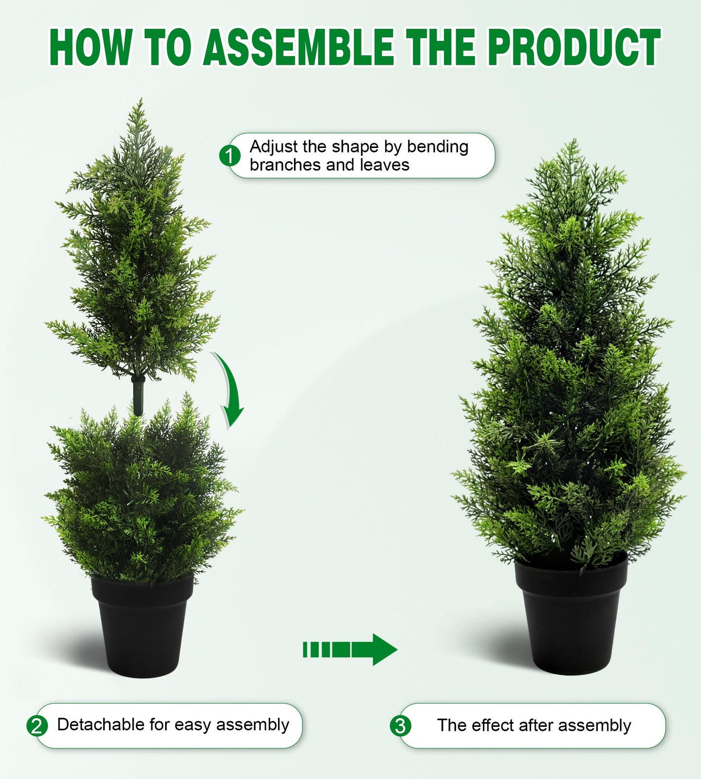 2 PCS 2FT Artificial Cedar Trees Realistic Fake Potted Evergreen Plants
