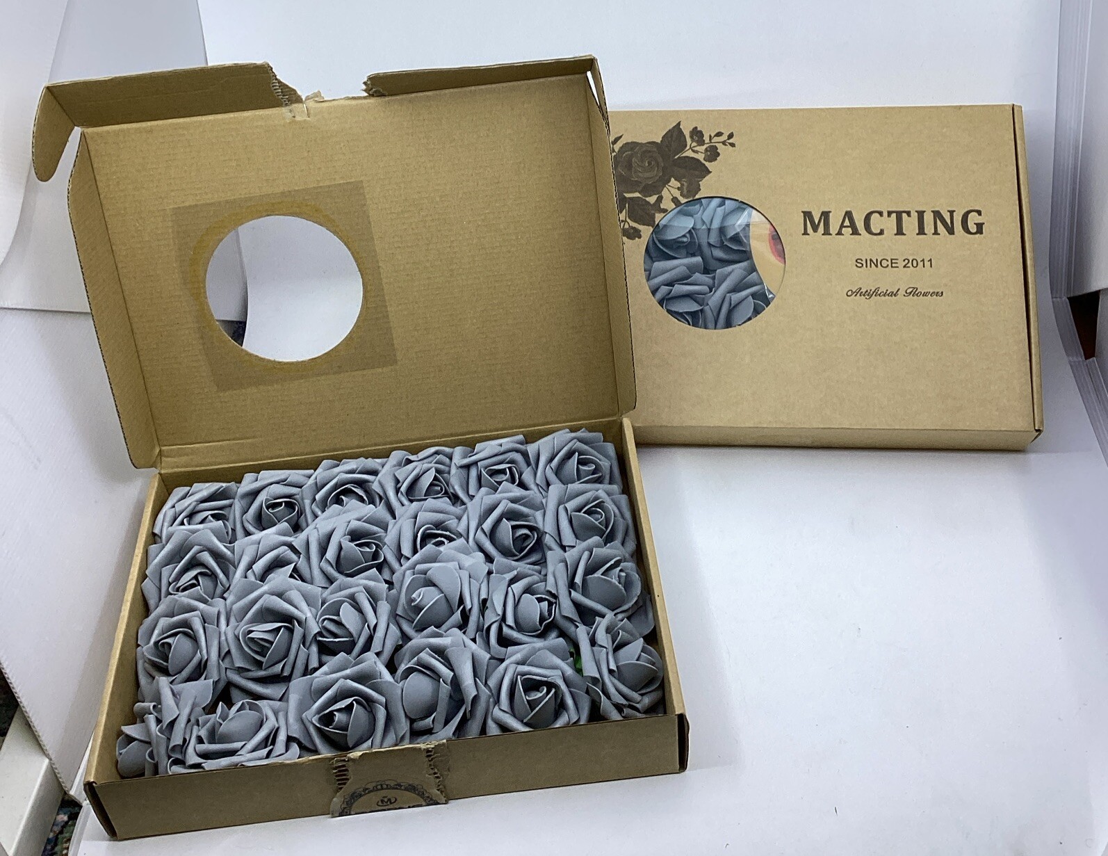 Lot Of 48pcs Macting Gray Artificial Roses Real Touch Fake Flower Wedding