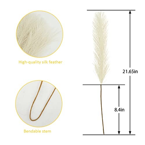 50PCS Faux Pampas Grass, 21.6″ Short Artificial Pompous Grass 50 PCS Beige