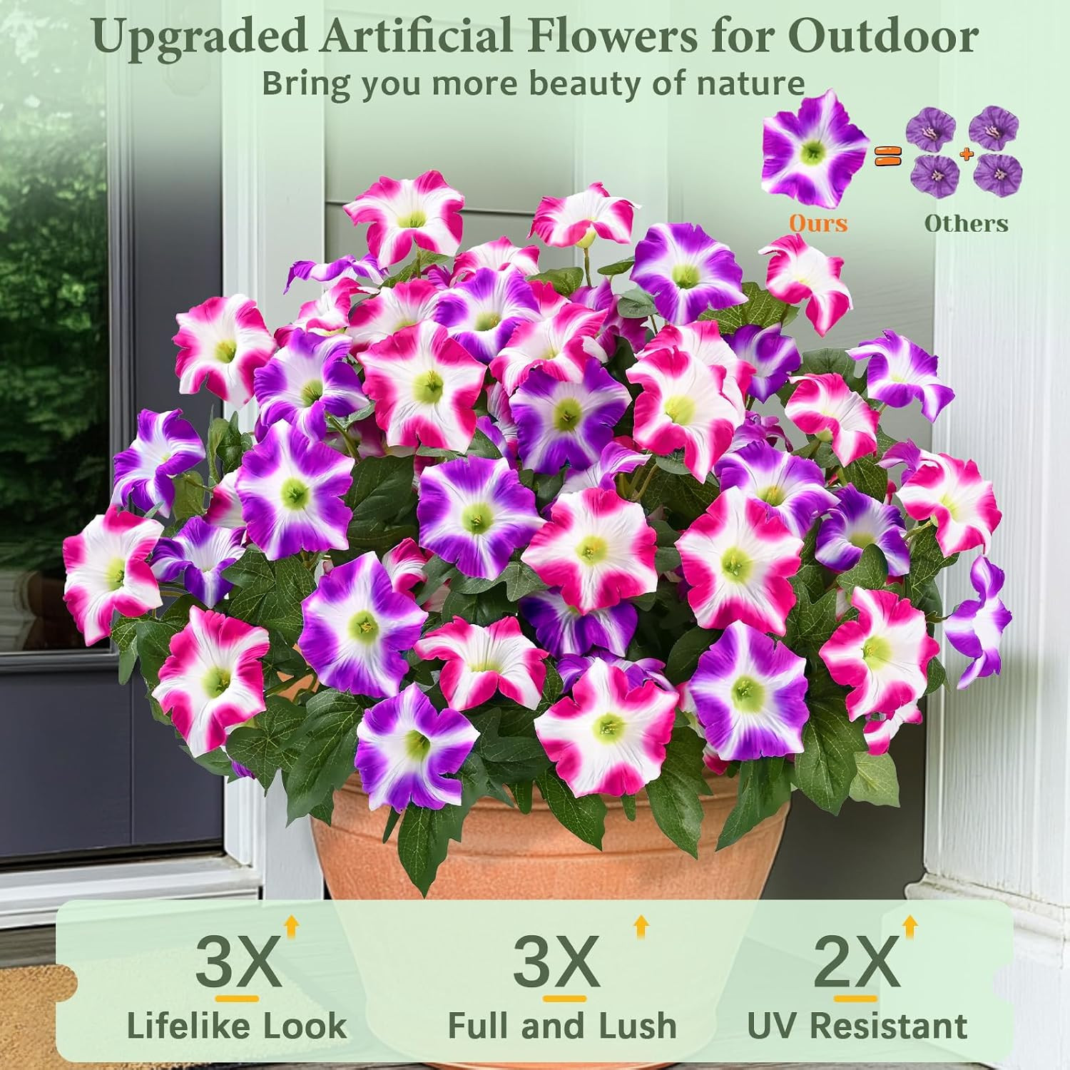 Artificial Flowers for Outdoors, 4 Bundles Realistic Fake Outdoor Flowers, UV Re