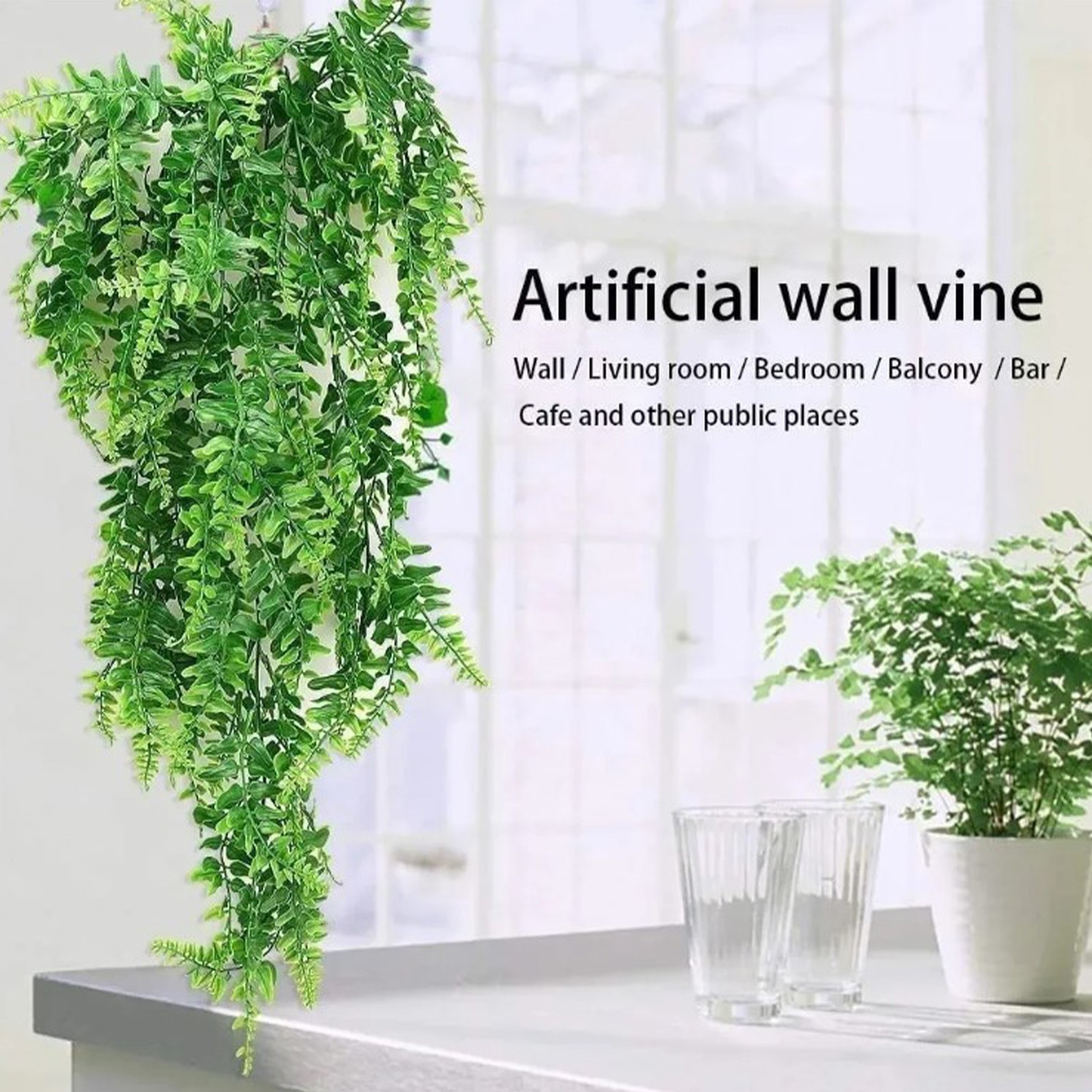 2pcs Artificial Hanging Plants Fern Lifelike Decoration For Home Green 75cm