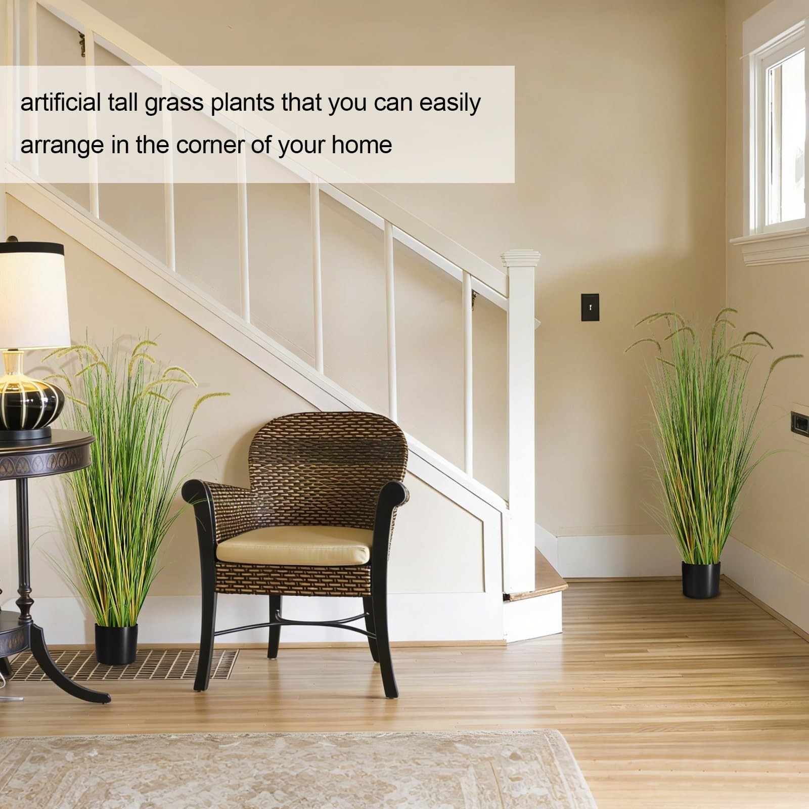 2-Pack 4ft/47in Artificial Horsetail Grass, Potted Faux Floor Plant for Moder…