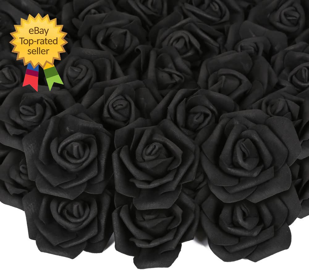 200Pcs Black Artificial Foam Rose Heads 3 Inch Fake Foam Roses Stemless DIY Set
