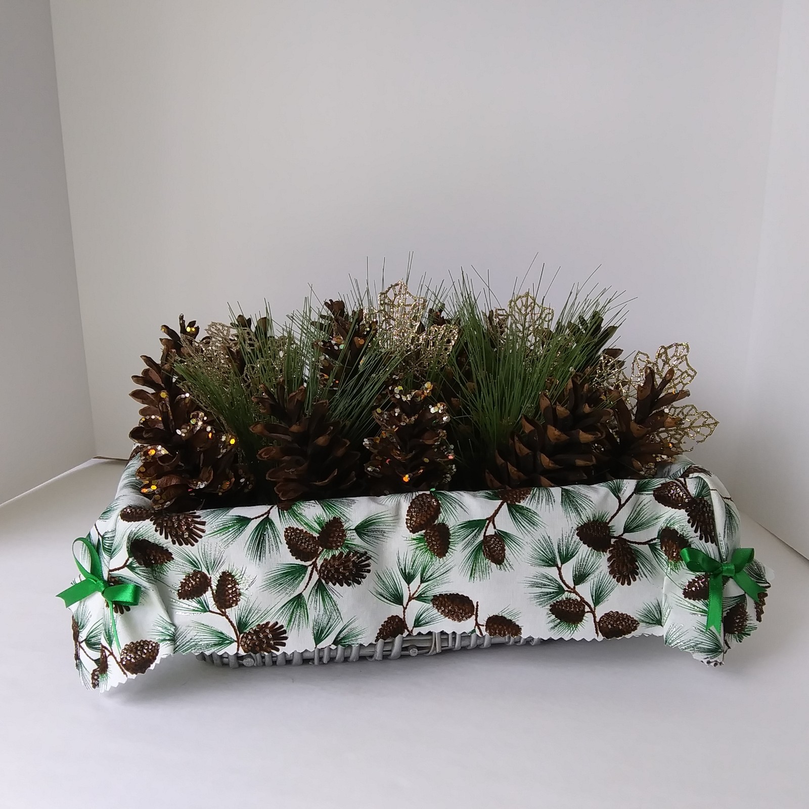 Pinecone & Evergreen Centerpiece Basket Holiday Decor Table Arrangement