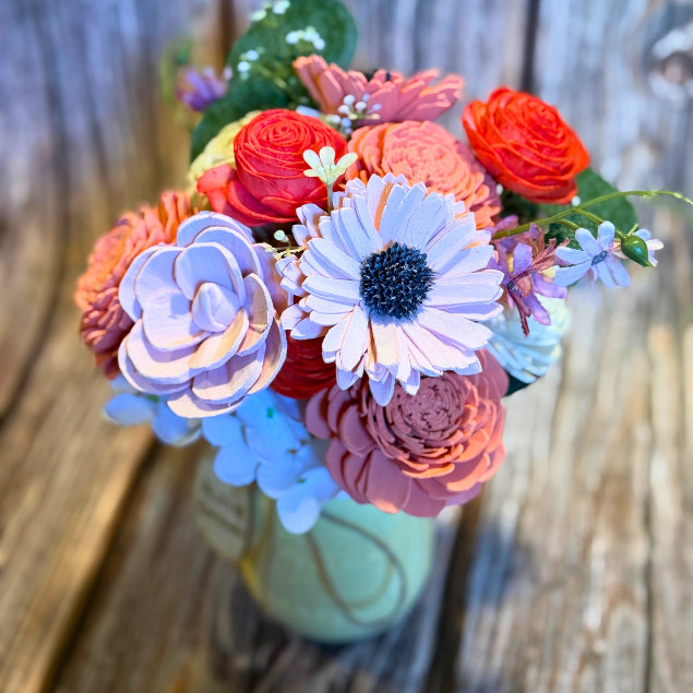 Sola Wood Bridal Bouquet Summer Floral Personalized Arrangement 16oz Mason Jar