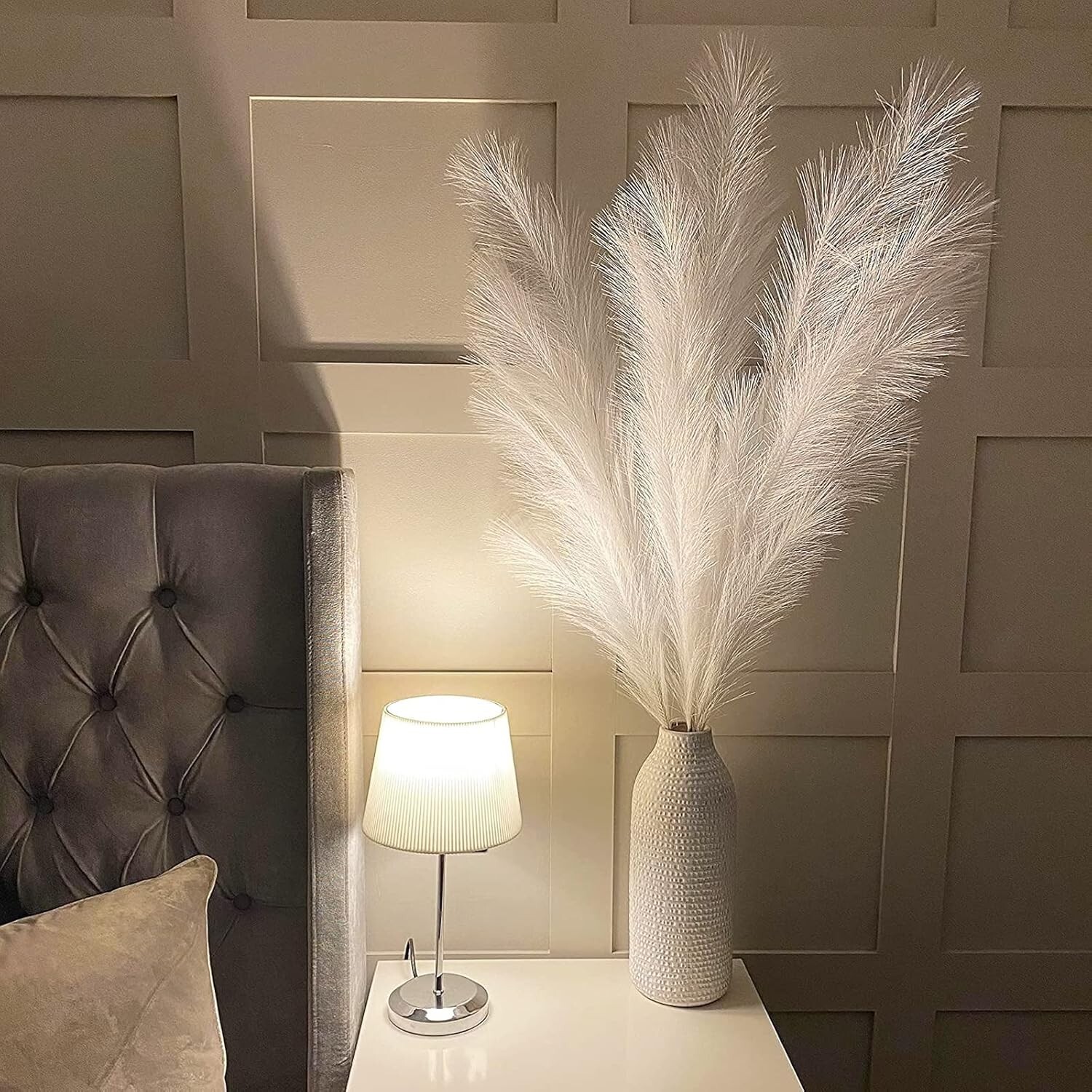 43″ Fake Dried Pampas Grass, 4 Pcs Natural Fluffy White Faux Pompous Grass, T…