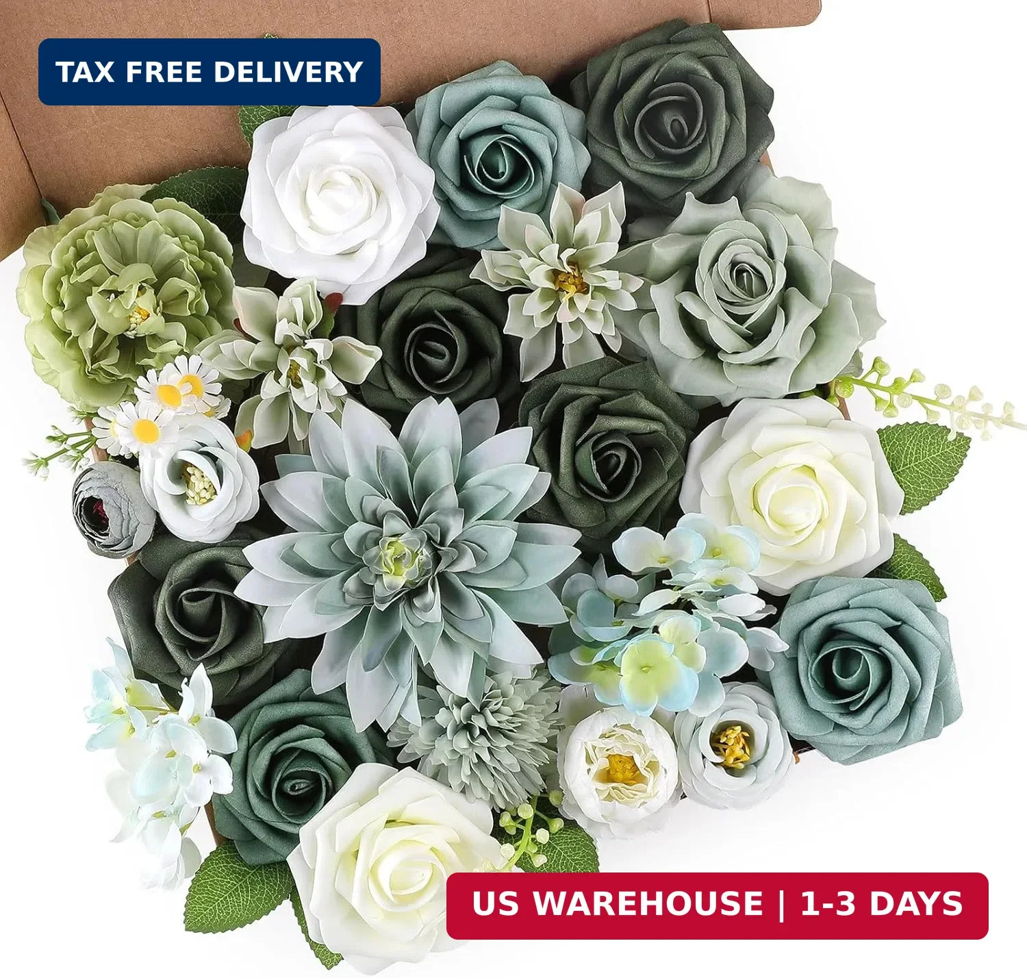 AGIRL Artificial Flowers Combo Silk Mix Green Fake Flower with Stems for DIY Wed