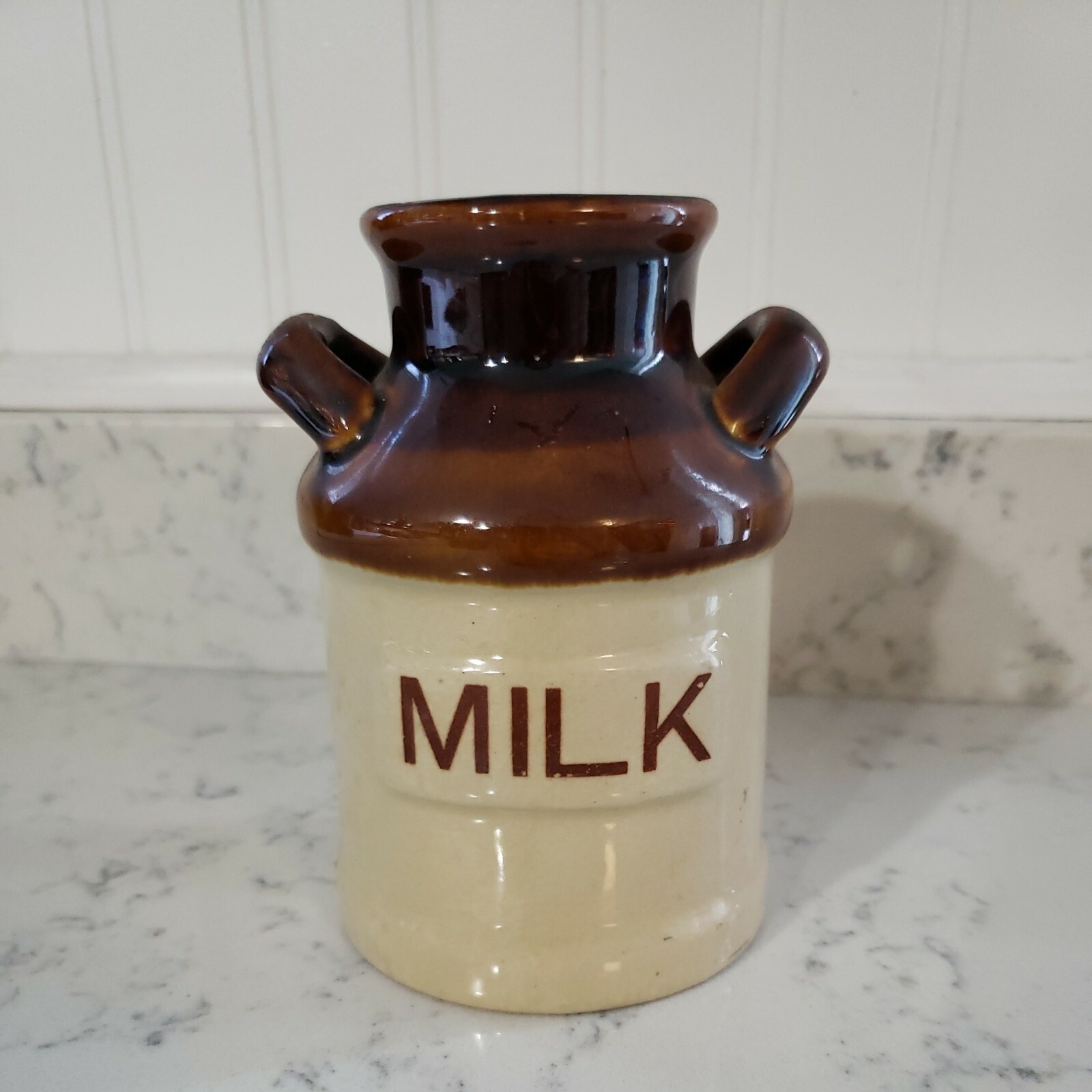 Small Vintage Milk Jug Crock Brown Tan Pot Bud Flower Vase Art Craft Creamer