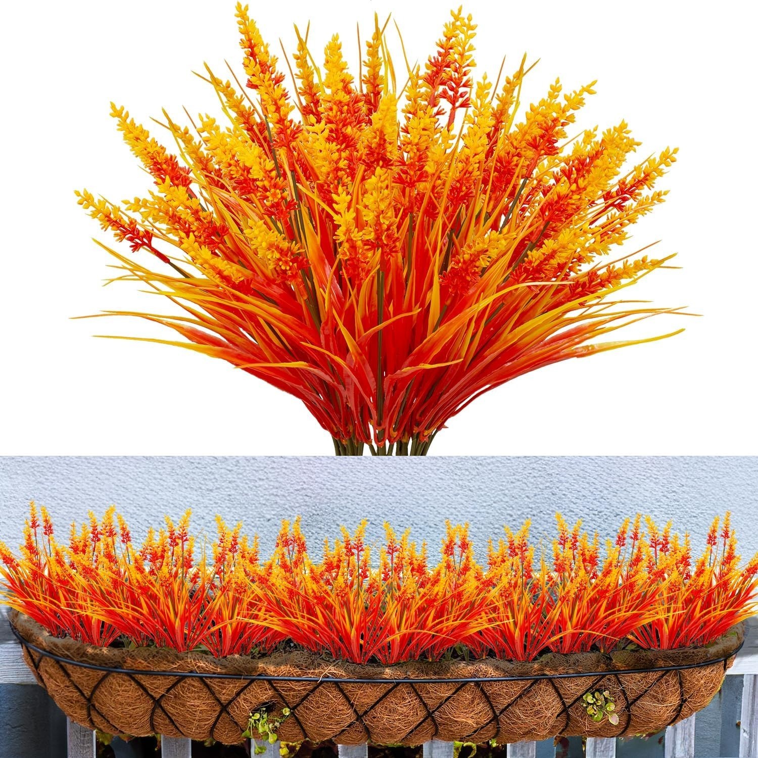 10 Bundles Artificial Monkey Grass Outdoor Fake Flowers UV Resistant Lavender Pl