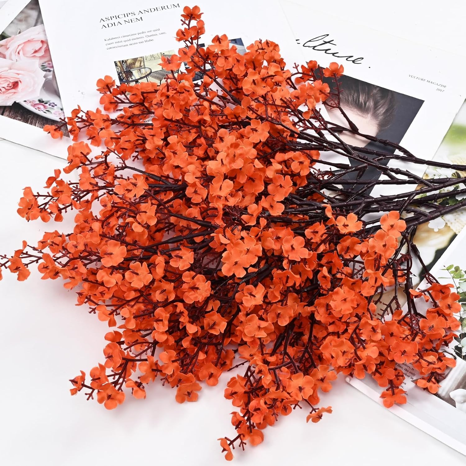 Fake Fall Flowers Thanksgiving Table Decor, 5Pcs Fall Orange Faux Artificial
