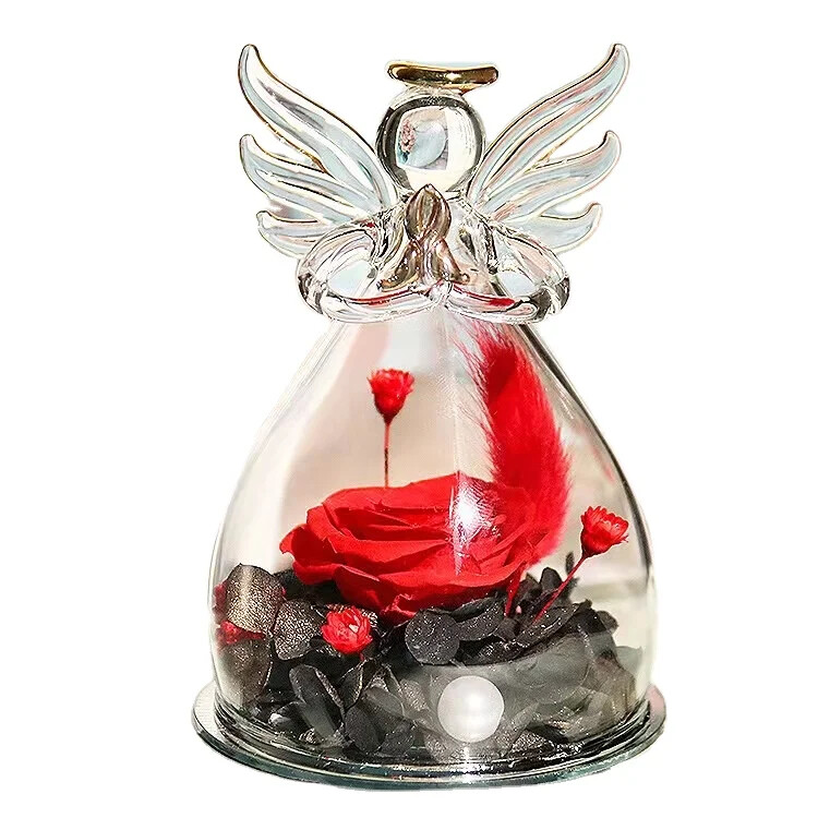 Wholesale Angel Rose in Glass Dome – Gilded angel figurines guardian angel