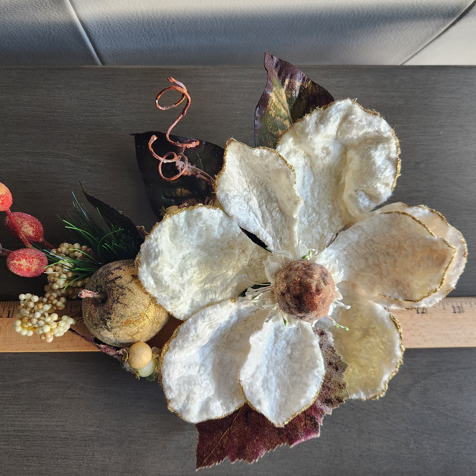 Set of 3 Gold Glittered Artificial Soft White Magnolia Sprays Fruit Berries