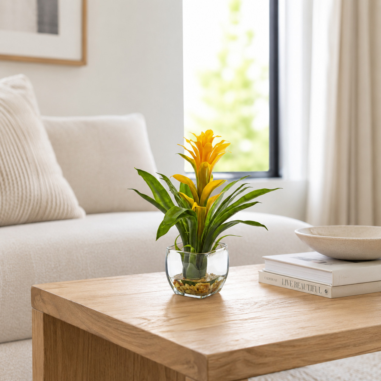 12″ Bromeliad with Vase Arrangement Yellow
