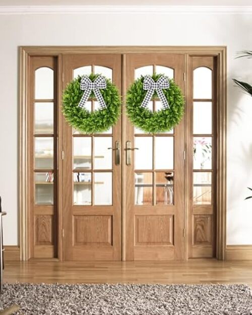 20″ Faux Round Boxwood Wreath, Artificial Large Boxwood Wreath Front 20 Inch