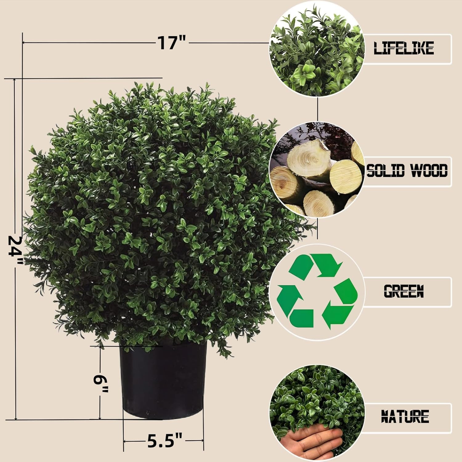Twin 24” Faux Boxwood Trees – Lifelike Indoor/Outdoor Planters, No Water Needed