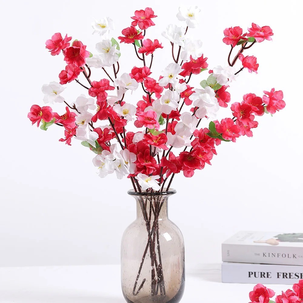 1/3Pcs Peach Blossom Artificial Flowers Silk Bouquet Home Wedding Decor