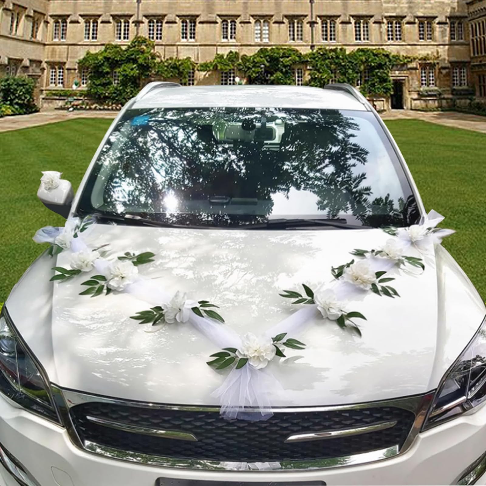 Luxury Wedding Car Decor Kit with White Artificial Floral Garland and Satin B…