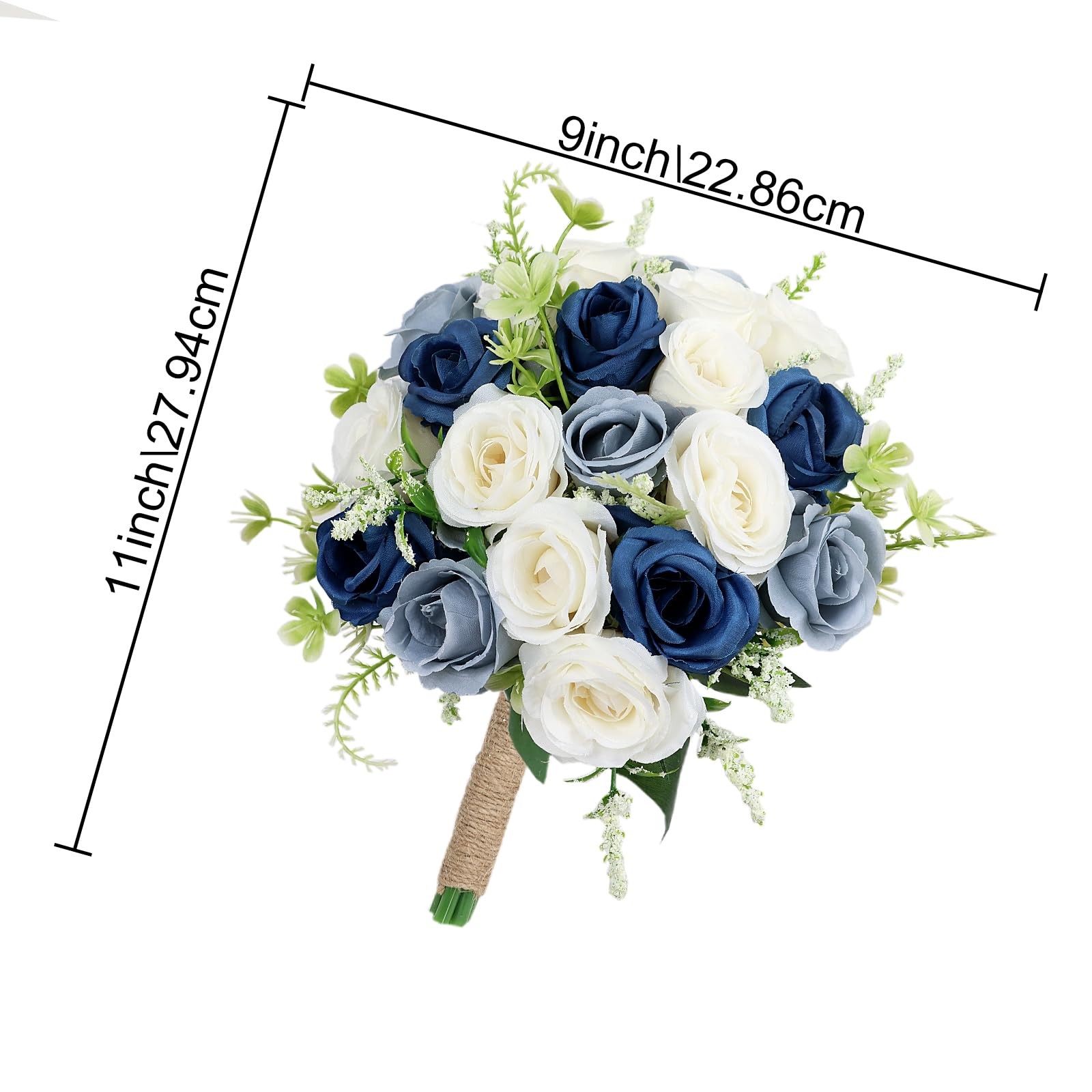 Set Of 2 Navy Dusty Blue White Bridesmaid Bouquets 7 Inch Wedding Ceremony