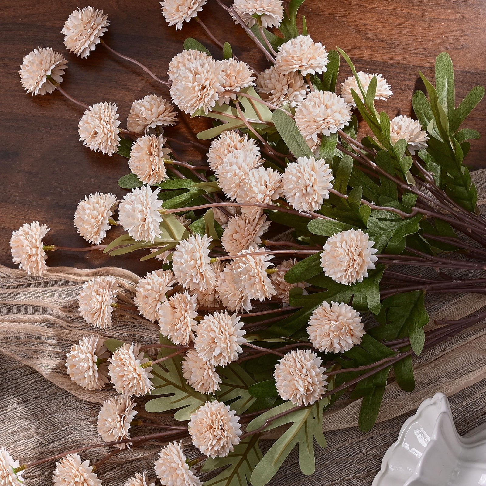 10pcs Fake Silk Pompon Mum Artificial Flowers, Bulk Faux Mini Chrysanthemums,…