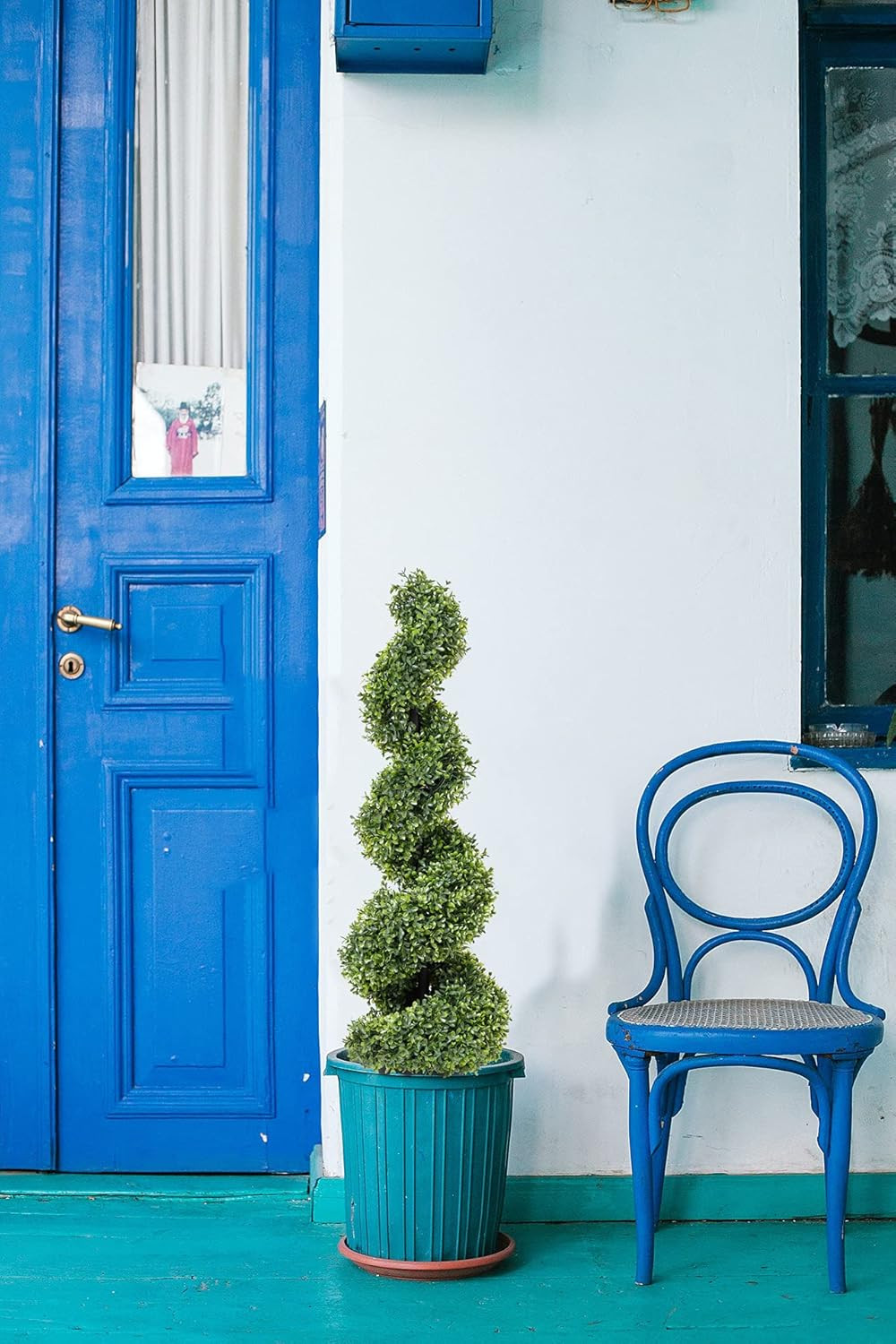 Set of 2 – 35″ Artificial Boxwood Spiral Topiary Trees in Pot for Indoor/Outdoor