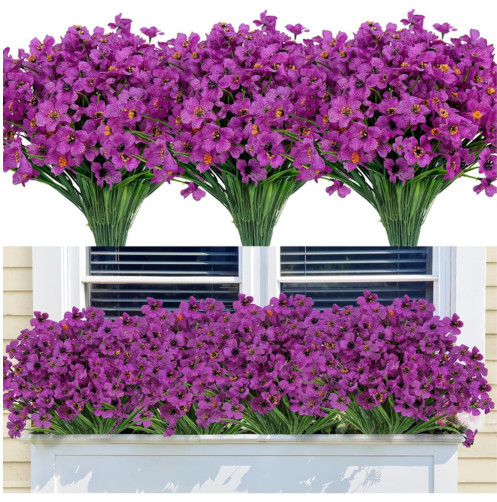 24 Bundles Artificial Flowers for Outdoors Decoration, UV Resistant Purple Si…