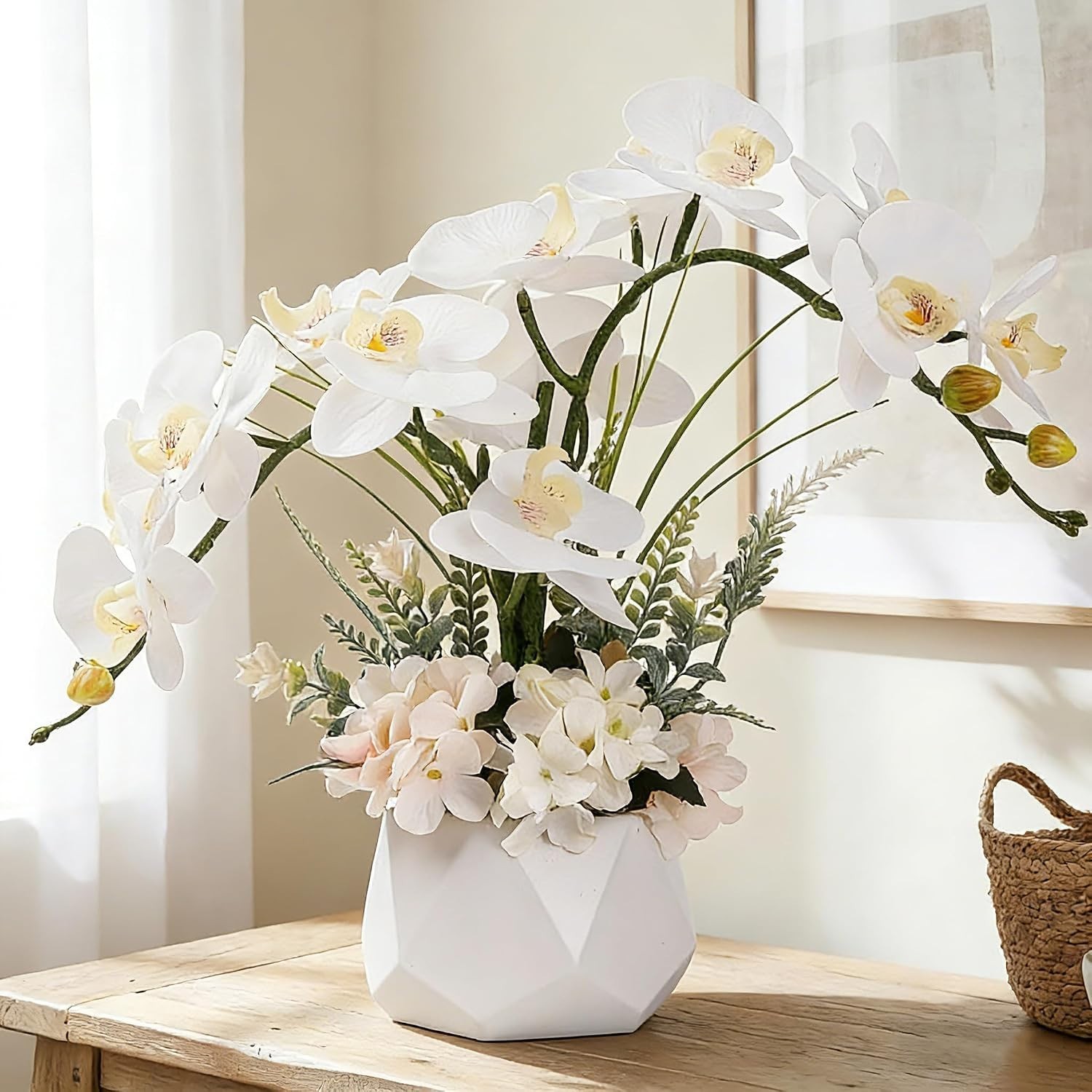 Real Touch White Orchid in Vase, Home Decoration