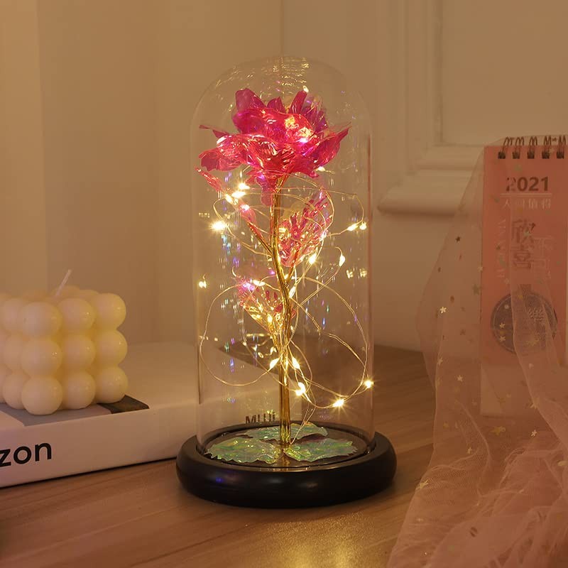 Eternal Glass Rose in Display Dome | Glass Flower with Colorful Base, A Perfe…
