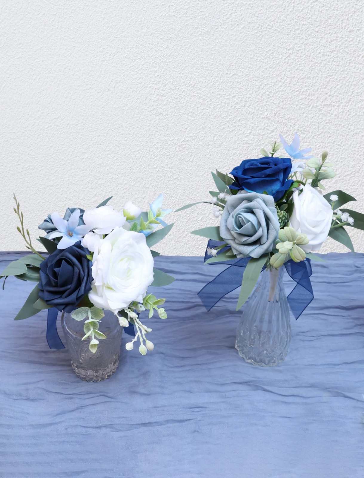 Marriwise Set of 6 Navy Blue Assorted Wedding Flower Centerpieces Pre-Made Mini