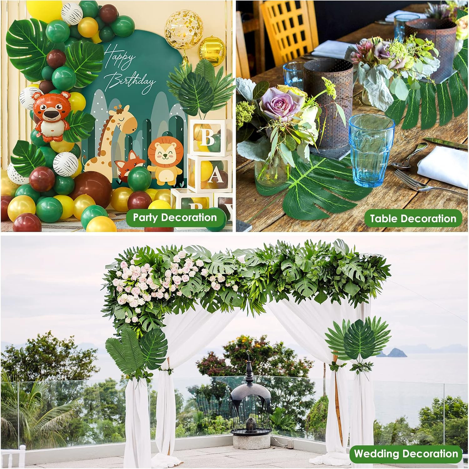 100 Pcs Tropical Faux Palm Leaves Party Decorations Table Decor