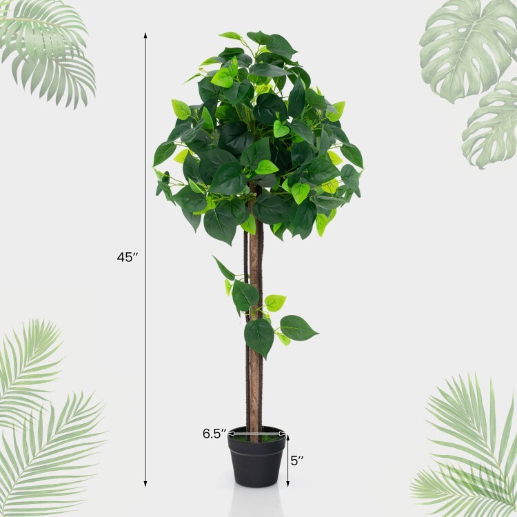 45″Artificial Silk Tree Potted Plant Artificial Hydrangea Tree w/Real Wood Trunk