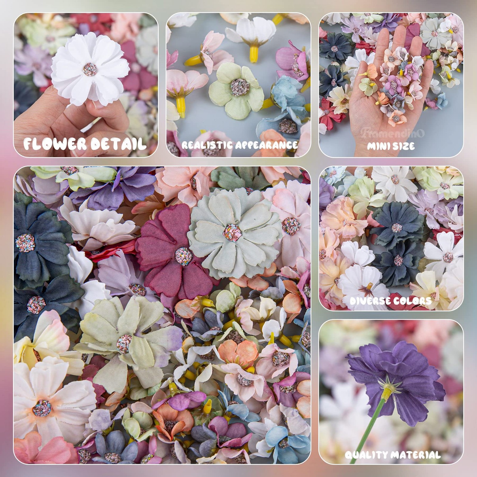 60 PCS Colorful Faux Flower Heads Artificial Silk Daisy Peony Wedding Wreath