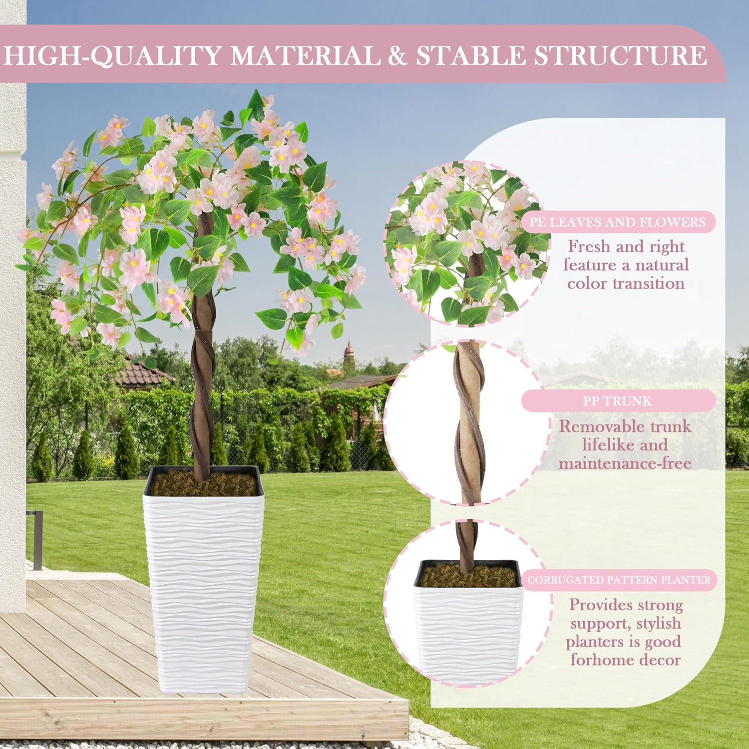 4FT Artificial Cherry Blossom Tree in White Planter for Indoor/Outdoor Decor