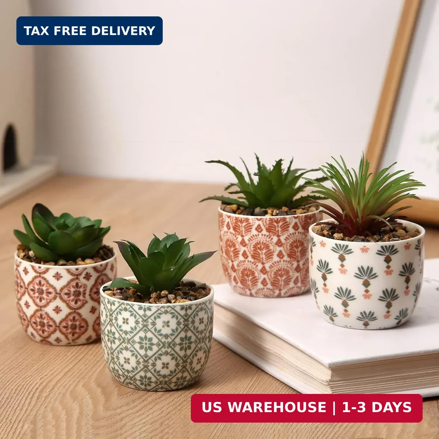 Artificial Plants Succulent Flowers in Ceramic Planter 2 Pack Small Fake Plan…