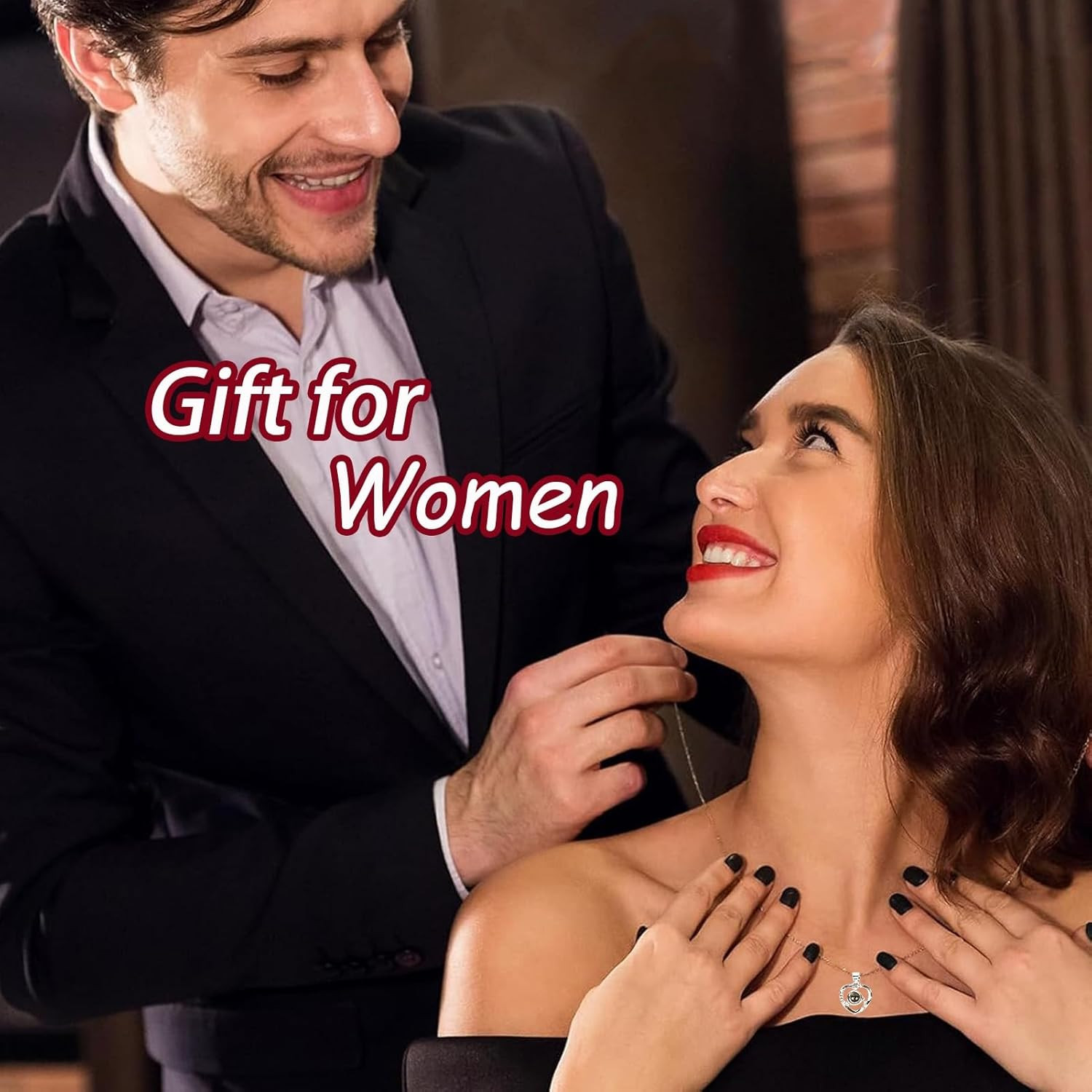 Preserved Real Red Rose with Matching Red LED Light & 100 Languages Necklace – E