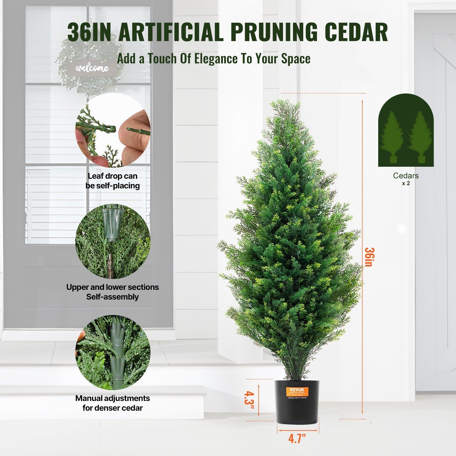 Cedar Topiary Tree 36in 2-Pack UV-Rated PE Foliage Fire-Safe GRS-Certified