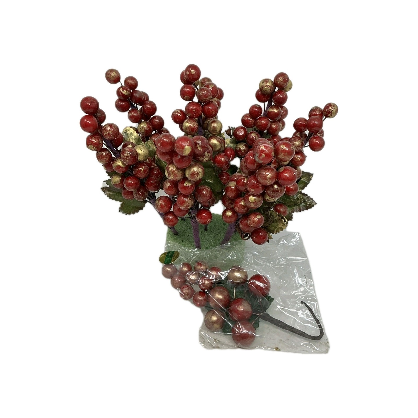 Berry Picks Red w Gold 6” Long Christmas Holiday Home Decor Lot Of 9 Vintage