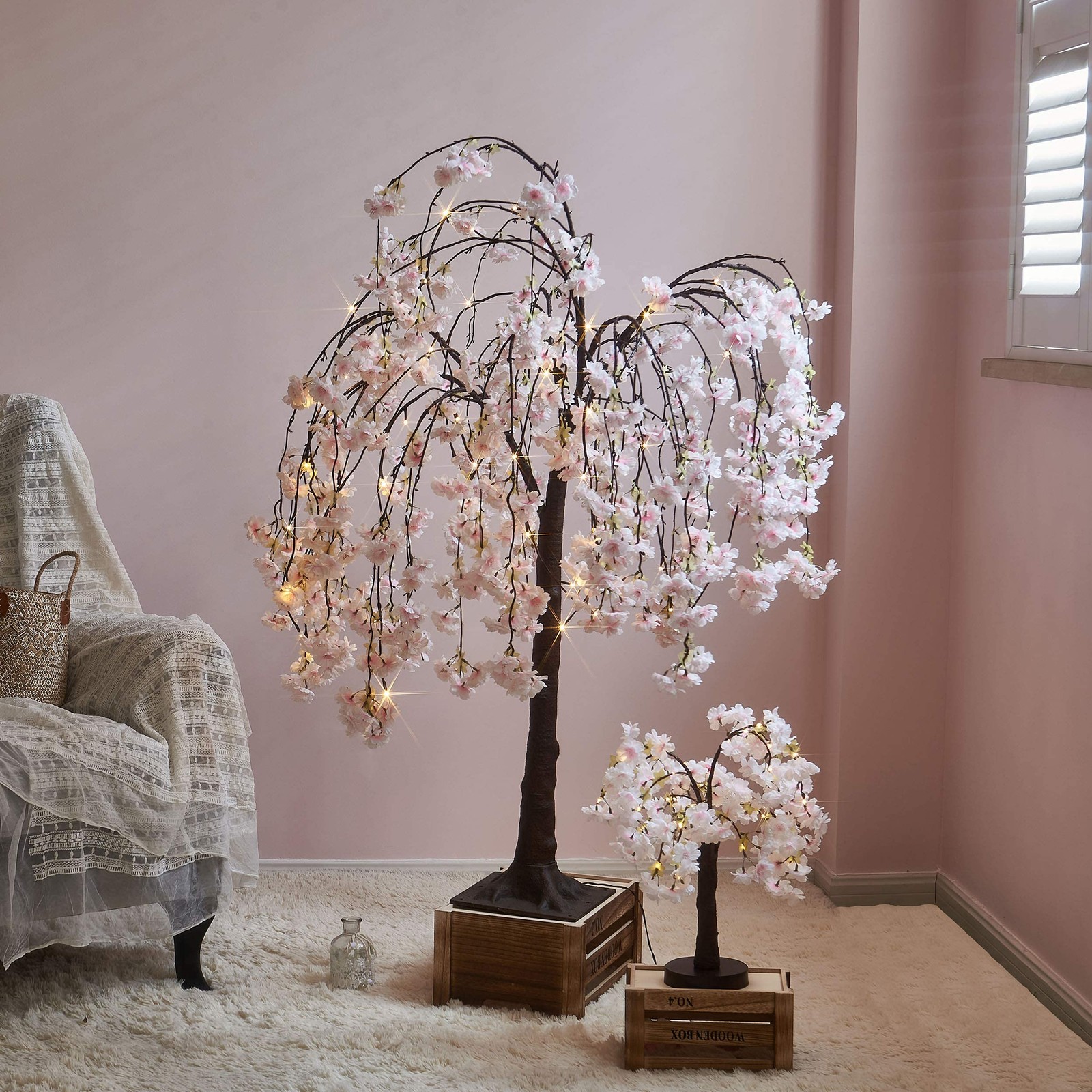 LITBLOOM Lighted Cherry Blossom Tree Pink 18IN 40 LED with Timer Artificial T…