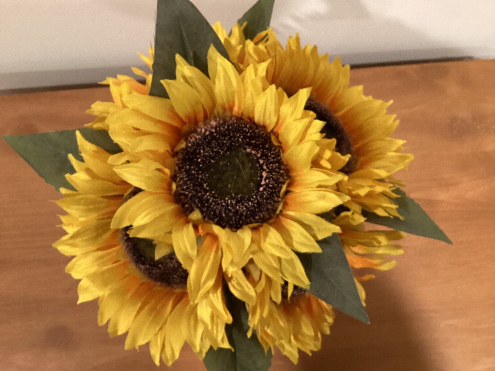 Sunflower Artificial Floral Arrangement In Ceramic Pot. Approx 11” tall.
