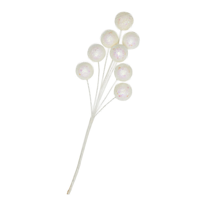 Set of 12 White Glittered Disco Ball 9-1/2″ Tall Floral Picks