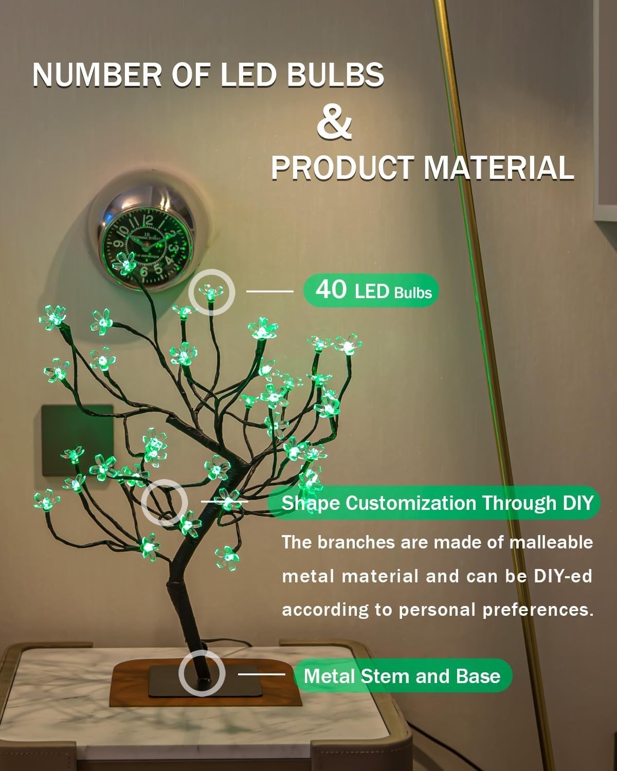 “Cherry Blossom Bonsai Tree Light 20IN Tree Lamp with24V UL-Listed Adapter and M