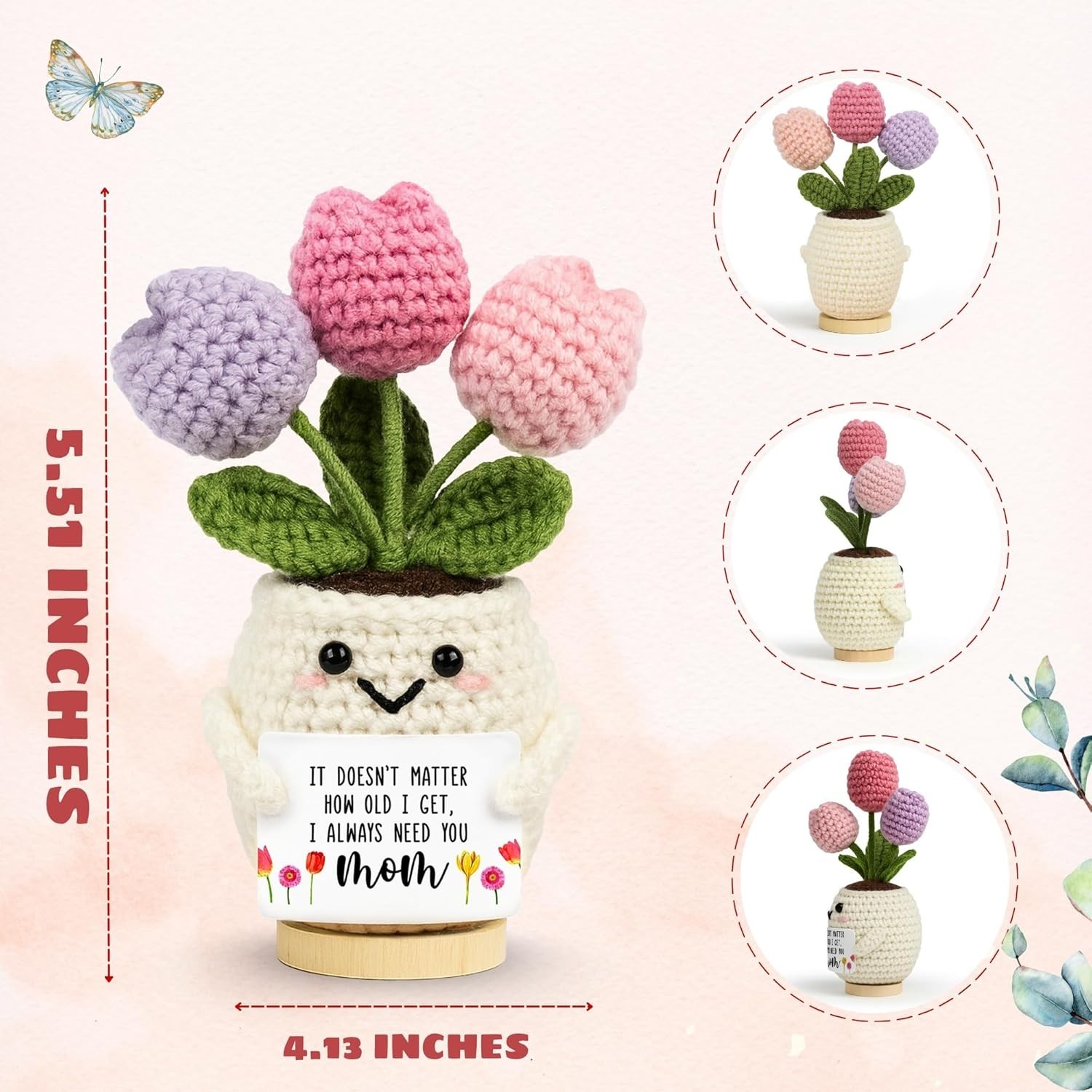 Cute Mothers Day Gift for Mom Crochet Tulip Doll Knitted Flower Birthday Gift Ma
