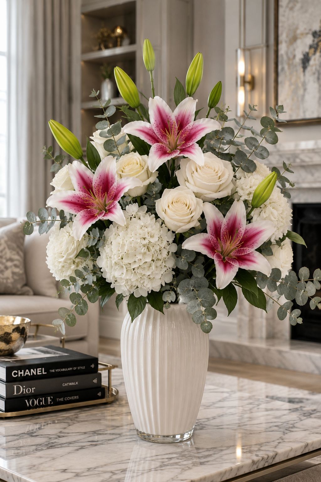 Pink Real Touch Lily Stems, Artificial Stargazer Lilies, Faux Lily Flowers, Tall