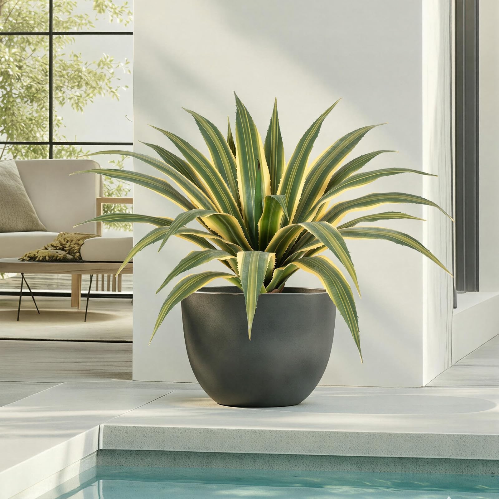 Artificial Agave Plants Outdoor, 24” Large UV Resistant Spiked Fake Agave wit…