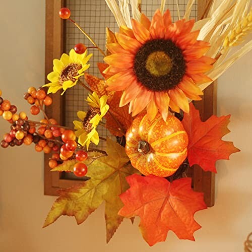 Flower Fall Decorations Home, Rustic Wooden Autumn Wall Decor for Living Room