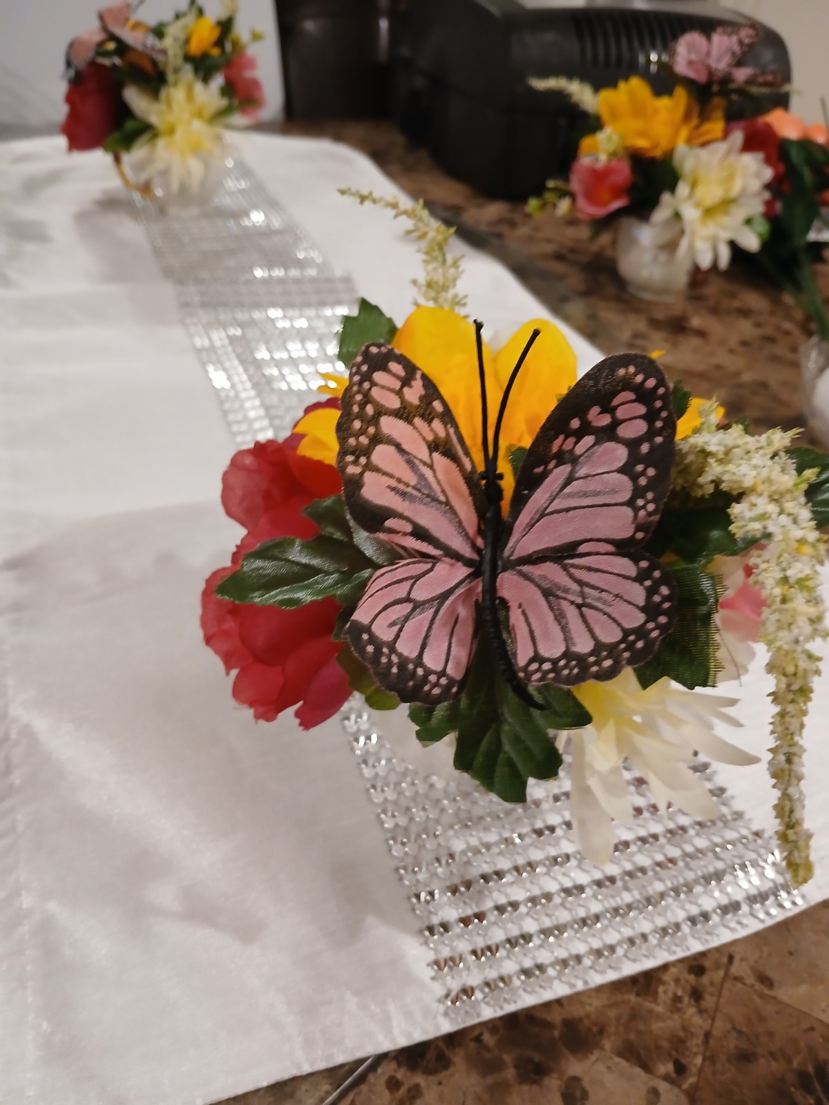 Pink Butterfly Floral Arrangement Tea Cup POP-IN Bridal Party Birthday Get Well